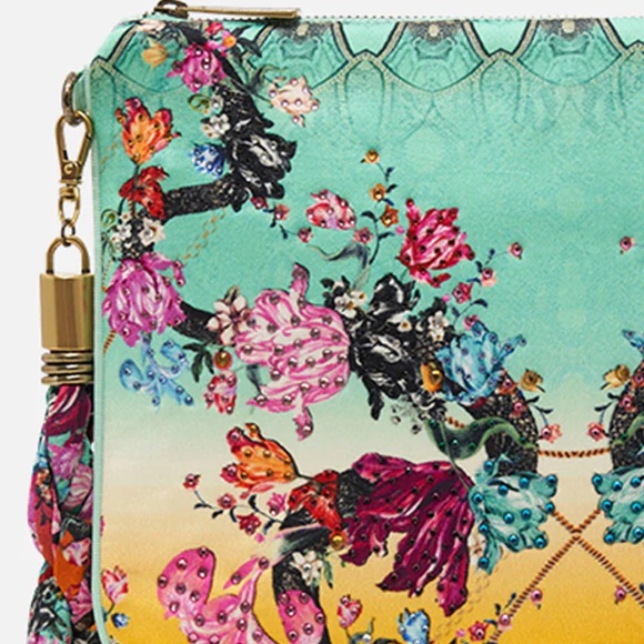 CAMILLA *Viper Room* green floral silk scarf clutch wristlet pouch bag sac